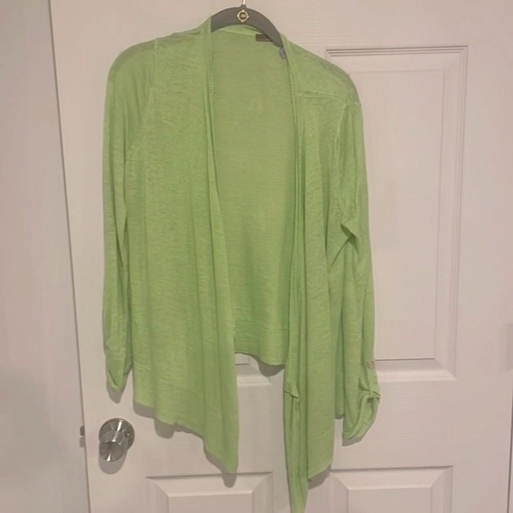 Lime Green Lightweight Open Front Cardigan Small Cascade Drape Spring Layer